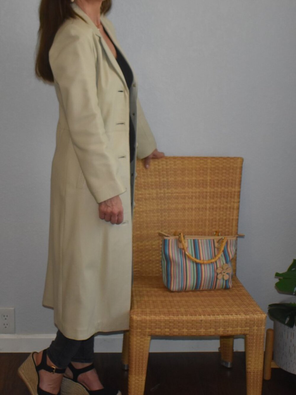 Vintage Moroccan Genuine Lambskin Leather Blazer Trench Coat Tan Size Small - Picture 4 of 13